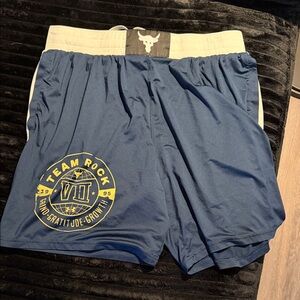 Under Armour Navy Athletic Shorts with Yellow Team Rock Emblem